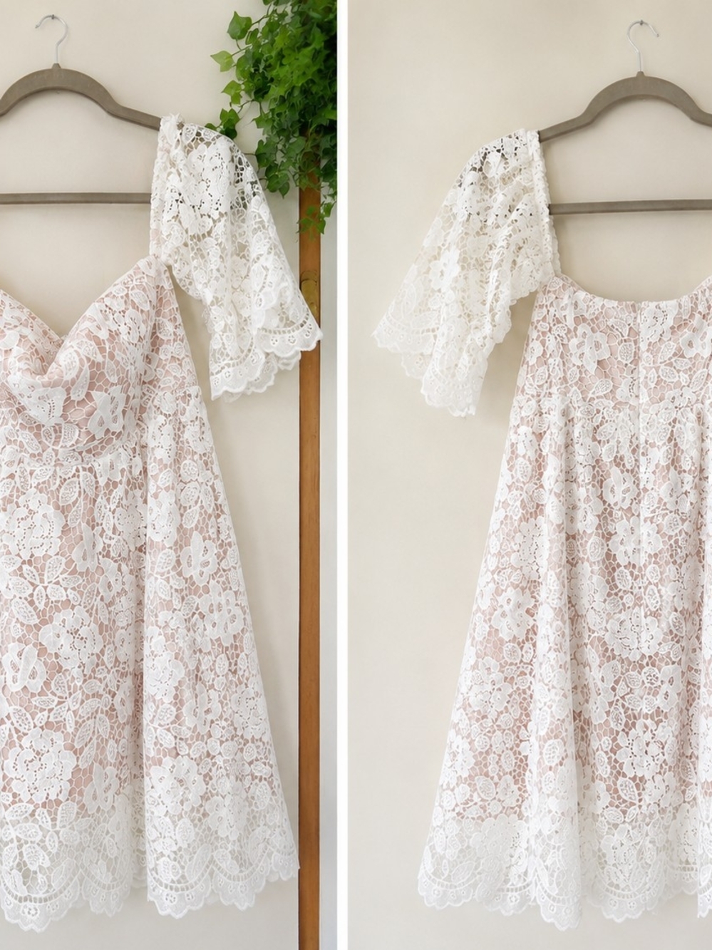 White Lace Off-Shoulder Dress with Scalloped Hem - Picture 2 of 2